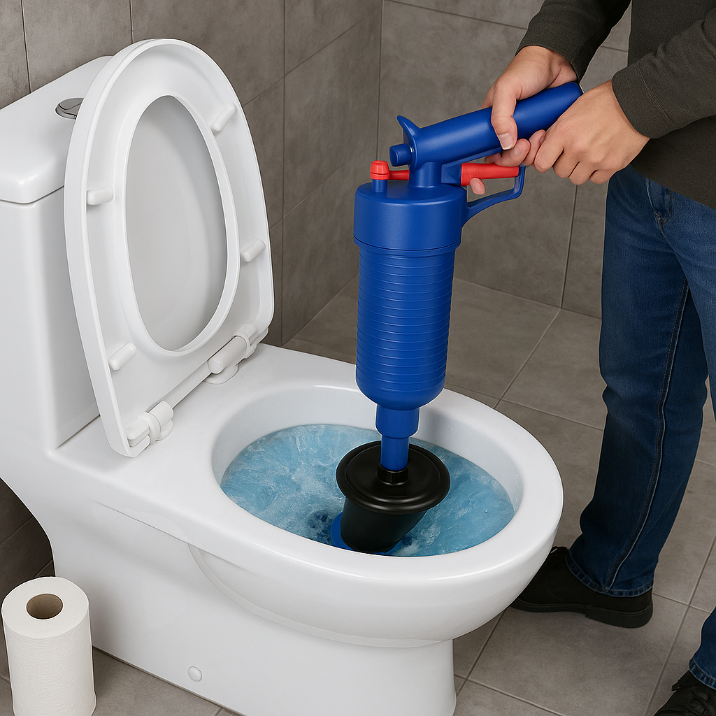 DestapaFácil™ – Pistola Neumática para Destapar Inodoros y Cañerías sin Esfuerzo